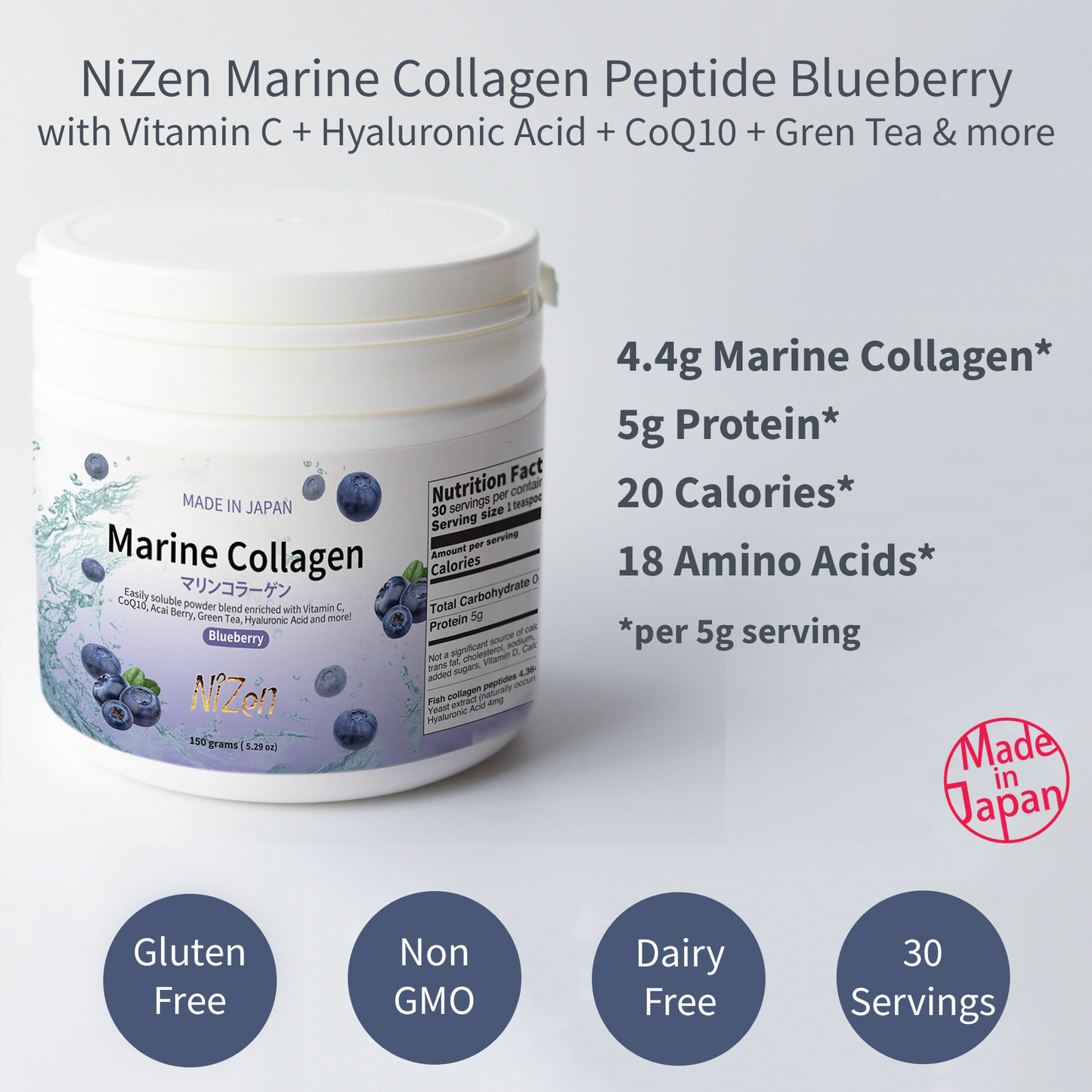 Nizen Marine Collagen Powder Blend, Blueberry Flavor