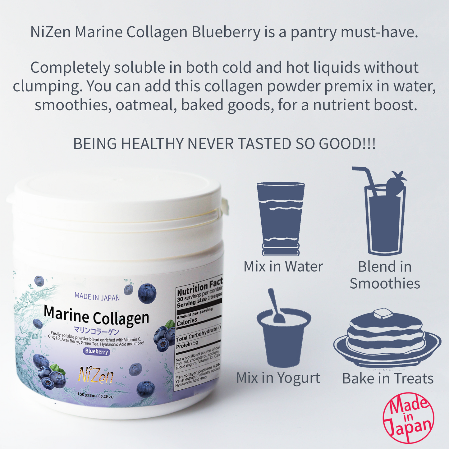 Nizen Marine Collagen Powder Blend, Blueberry Flavor